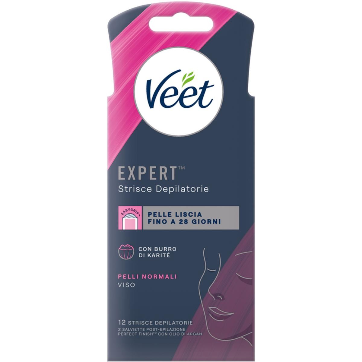 Veet Strisce Depilatorie Expert Viso Pelli Normali, 12 pz