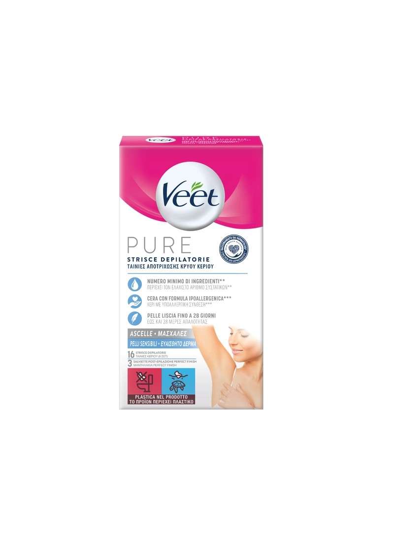 Veet Strisce Depilatorie Pure Ascelle ipoallergeniche, 16 pz