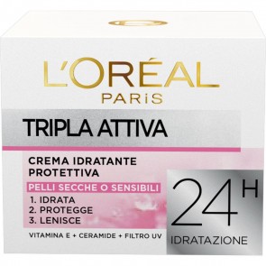 L`Oréal Paris Triple Active Tripla Attiva Crema Idratante Protettiva Pelli Secche O Sensibili, 50 ml